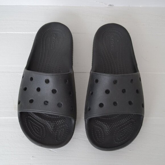 Crocs Black Slide Sandals Women's 8 Men's 6 Iconic Classic Casual Comfort Summer - Picture 2 of 8